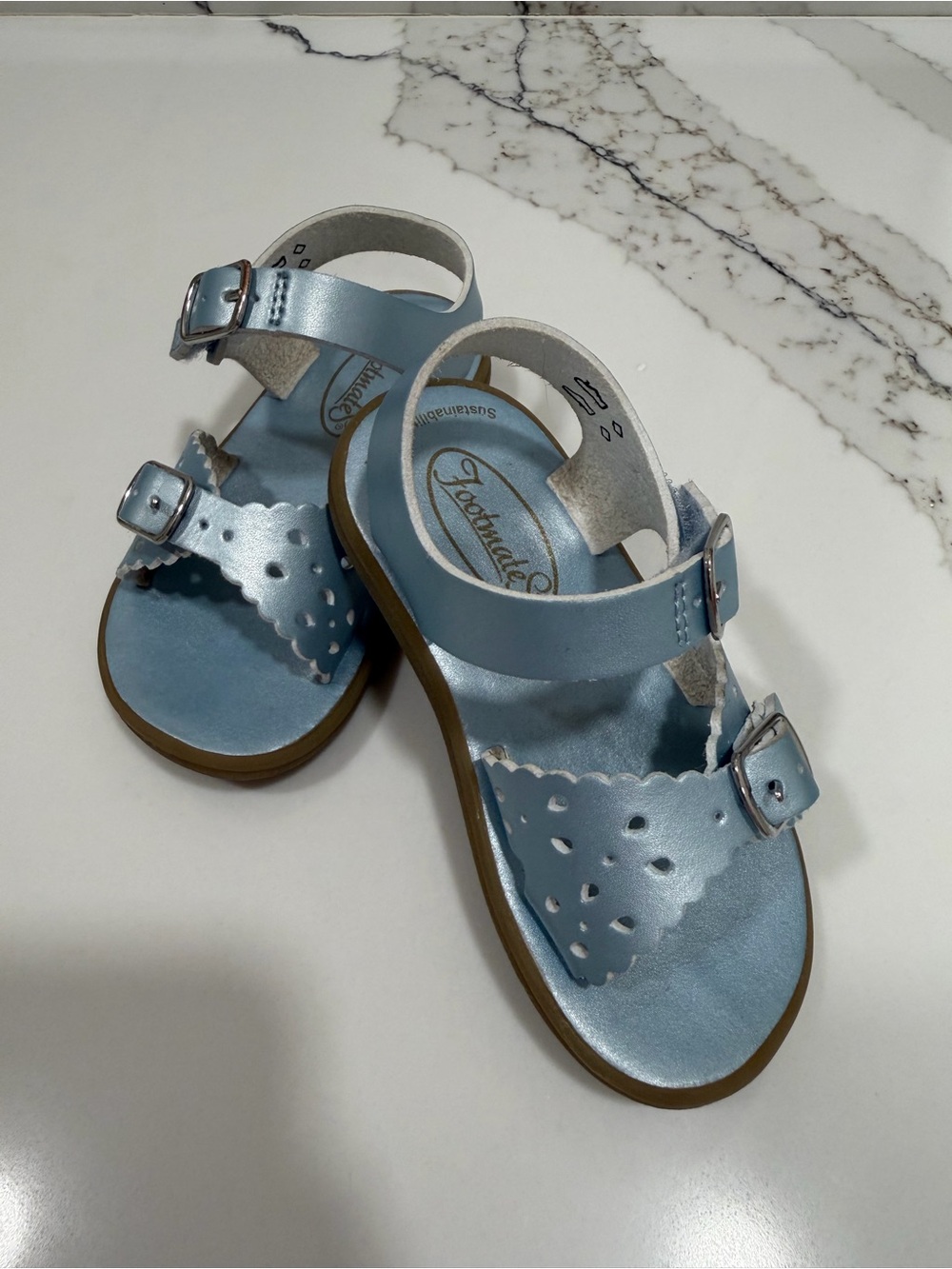 FootMates Light Blue Girls' Scalloped Strap Sandals